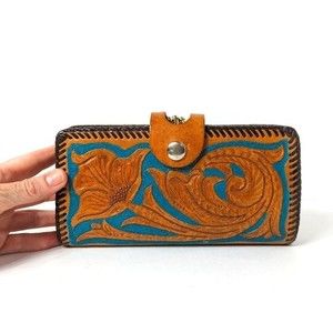 Vintage Handmade Tooled and Painted Leather Wallet